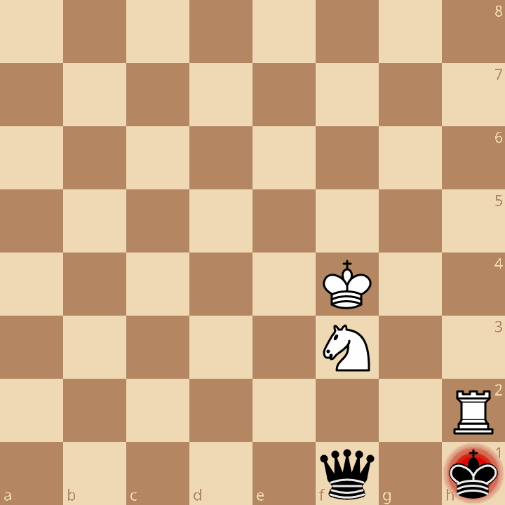 Board diagram showing a black king on h8 mated by a white rook on h7 defended by a white knight on f6